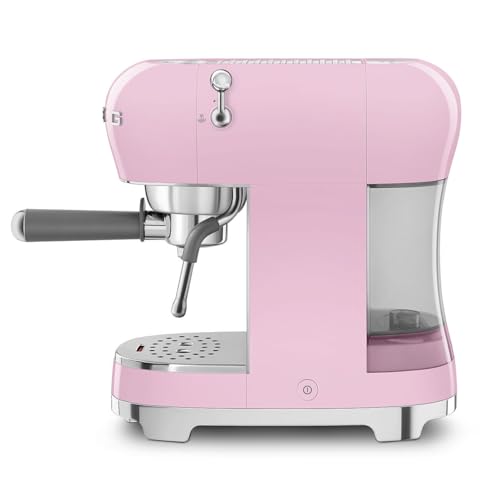 Image of Smeg Manual Espresso Machine with Steam Wand, 15 Bars of Pressure, Stainless Steel Porta Filter, Passive Cup Warmer, User Friendly Controls, and Measuring Scoop Tamper Made in Italy (Pink)