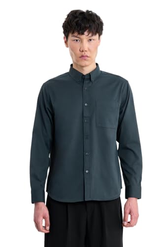 Image of SNITCH Men Casual Shirt | Regular Fit Long Sleeve Button-Down Collar Textured Style | Durable Polyester Twill & Single Patch Pocket for Work