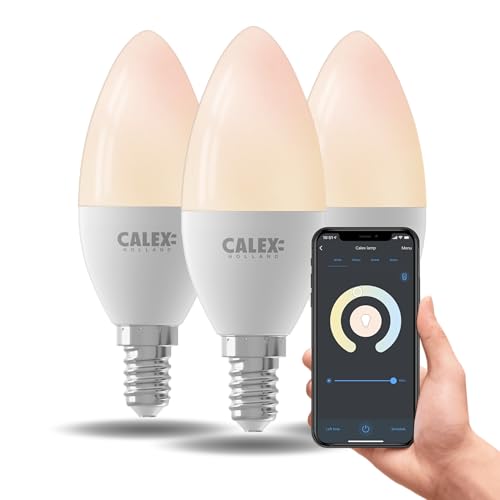 CALEX - Smart LED Bulb E14, 3-Pack, WiFi LED Candle Bulb, Warm White Light, App and Works with Amazon Alexa and Google Home, 5W CALEX - Smart LED Bulb E14, 3-Pack, WiFi LED Candle Bulb, Warm White Light, App and Works with Amazon Alexa and Google Home, 5W