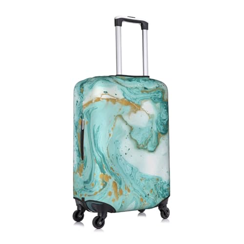 Turquoise Gold Marble Print Practical Elastic Washable Travel Luggage Cover with Concealed Zipper for Suitcases3
