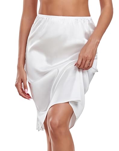 Image of MANCYFIT Half Slips for Women Satin Slip Skirt Under Dresses Anti-Static Side Slit Underskirt
