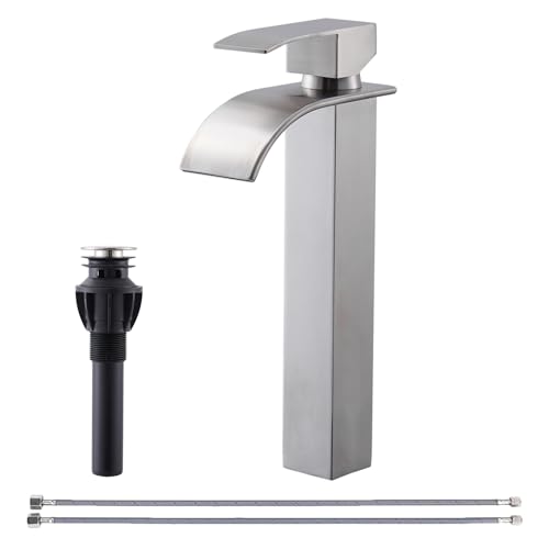 Ufaucet Tall Bathroom Vessel Sink Faucet, Brushed Nickel Tall Waterfall Single Handle 1 Hole...