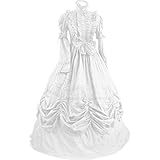 LY-VV Women's Gothic Lolita Dress Stand Collar Bowknot Victorian Dress Costume (M, White)