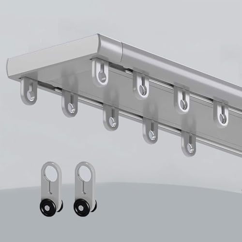 Doble Curt K System 2K Barra de aluminio silenciosa para salas de estar, dormitorios, hospitales, fácil instalación, gris, 5,1 m de longitud