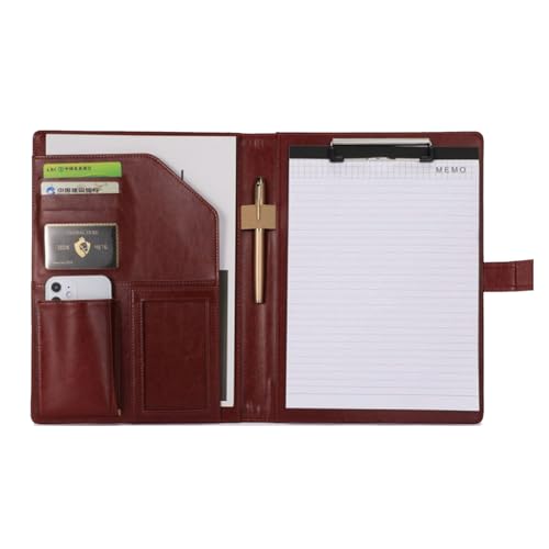 クリップボードフォルダ バインダー A4 PU クリップファイル 会議パッド 二つ折り 多機能 刺入れ メモ 書類 整理 収納 A4書類フォルダー 事務用品 A4メモ帳1枚が付属 (赤)
