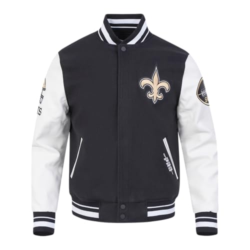 Image of Pro Standard Mens NFL New Orleans Saints Old English Varsity Jacket Black/White L