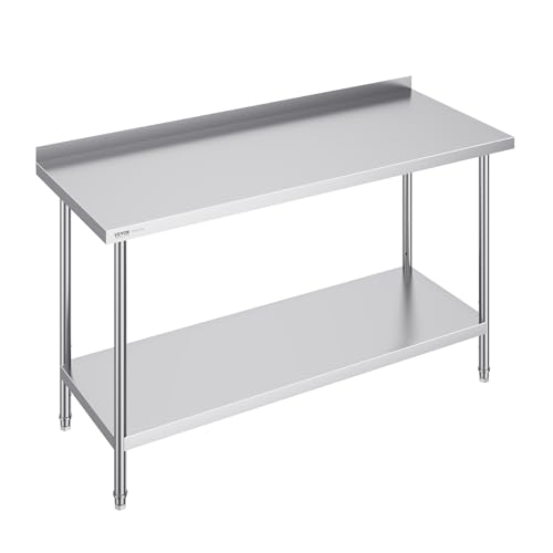 Image of VEVOR 24 x 60 x 36 Inch Stainless Steel Work Table, Commercial Food Prep Worktable Heavy Duty Prep Worktable, Metal Work Table with Adjustable Height for Restaurant, Home and Hotel
