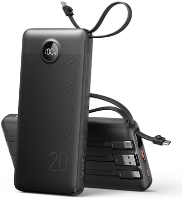 VRURC Power Bank, 22.5W Powerbank 20000mAh with 4 Integrated Cables-1 Pack image 11