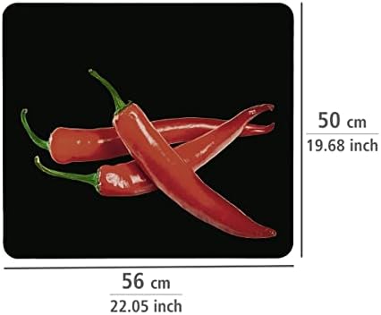 WENKO Motif Plate Hot Peperoni-for Glass Ceramic cookers, Cutting Board, Tempered, Multicoloured, 0.5 x 56 x 50 cm