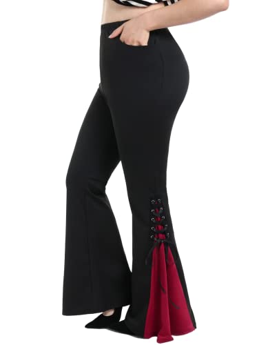ROSE GAL Damen-Hose, Übergröße, Gothic, Schnürung, zweifarbig, Godet-Saum, Schlaghose, Schwarz_5, 5X ROSE GAL Damen-Hose, Übergröße, Gothic, Schnürung, zweifarbig, Godet-Saum, Schlaghose, Schwarz_5, 5X