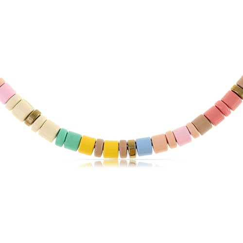 Made by Nami Perlenkette Damen Bunt aus Natursteinen 40 + 5 cm Halskette Damen Boho Schmuck Wasserfest & Hypoallergen Sommer Schmuck (Bunt)