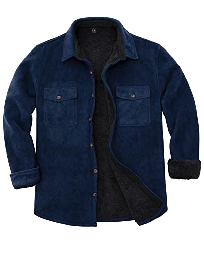 Image of Lisskolo Men's Warm Sherpa Flannel Shirt Jacket Heavy Fleece Lined Plaid Button Up Jackets