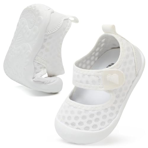 BARERUN Toddler Shoes Kid Toddler Water Shoes Boy's Girl's Quick Dry Beach Cute Swim Shoe Non-Slip Barefoot Lightweight Aqua Sand Sandals White Infant Size 12-18 Months