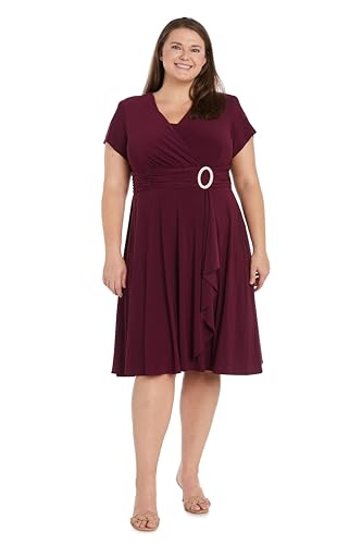Image of R&M Richards Women's Cascade Wrap Dress with V-Neck & O-Ring Rhinestone Buckle, Work to Weekend Short Sleeve Flowy Silhouette