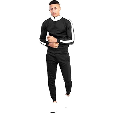 Mens black two tone hooded skinny fit tracksuit Boys slim fit black tracksuit (Black/White, l) Cover