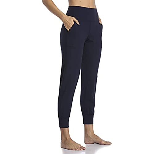 Styesh Women Capri Yoga Pants Fashion Bound Feet High Waist Cropped Pants Casual Sports Workout Pants With Pockets Navy #TOP1