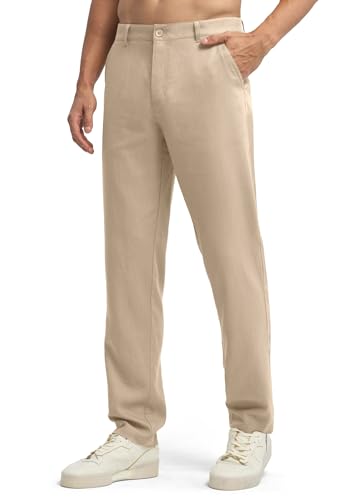 Image of Willit Men's Linen Pants Casual Linen Dress Pants Beach Summer Lightweight Trousers 28 inch 30 inch 32 inch