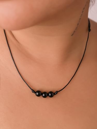 Sacina Agate Black Bead Choker, Black Choker for Women, Boho Necklace, Hippie Necklace, Gothic Choker, Christmas Jewelry Gift for Women2