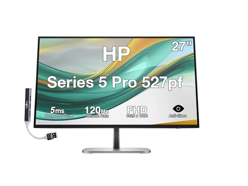 Image of HP Series 5 Pro 527pf 27 inch FHD IPS Monitor with 5ms Response Time, Anti Glare, Flicker Free, 350 Nits VESA Mount (100mm), Displayport, HDMI & Dockztorm USB Port Expander, Black Color (B28F5UT#ABA)