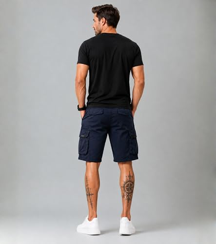 Image of L'MONTE Men's Imported Cotton Casual Relaxed Fit Outwear Cargo Shorts with Expandable Elastic Waist and Multi Pockets