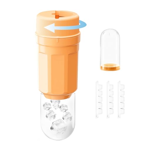 Casbomy Cubitera con vaso giratorio para desbloquear y funda protectora contra el polvo, taza de hielo giratoria con 3 mini bandejas para cubitos de hielo, sin BPA para zumo, whisky, cóctel, bebida
