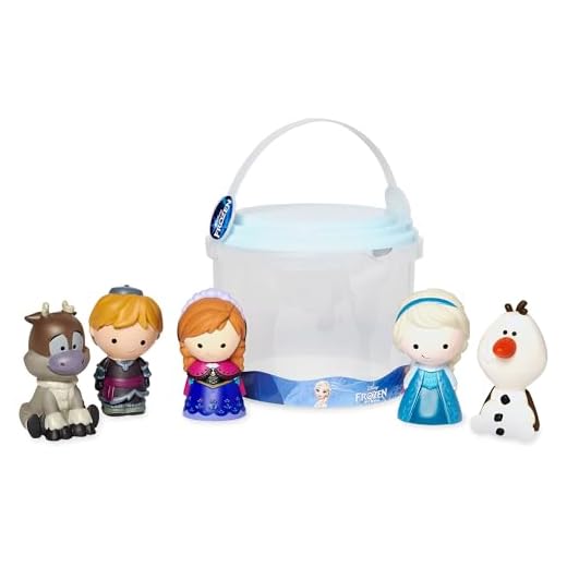 Disney Store Set de Juguetes de baño de Frozen, Contiene Cinco muñecos, Incluye a Anna, Elsa, Olaf, Sven y Kristoff y un Cubo para guardarlos, Adecuado a Partir de 1 año.