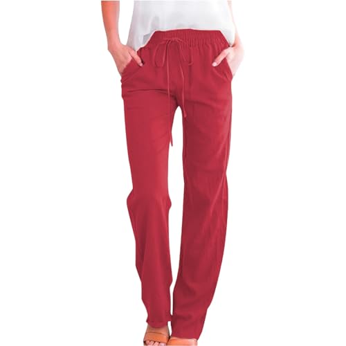 Harem Pants Women with Pockets Casual Curvy Pants for Women Grunge Wide Leg Ruffled Trouser Elastic Waist Party Corporate Pilates Joggers Red