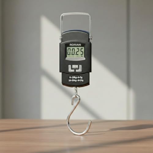Image of RORIAN Electric Portable Digital Hanging Scale - 110lb /50kg High Precision Portable Hook Scale with Backlit LCD for Travel and Home - Multi-Purpose Use (Black S1) (3 Months Warranty)