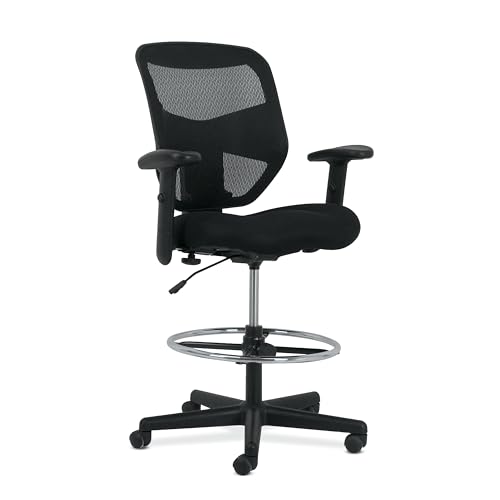 Image of HON Prominent Mesh Ergonomic Standing Office Drafting Chair with Adjustable Arms, Footrest, 360 Swivel Task Chair for Computers, Desk, Home Office, Black