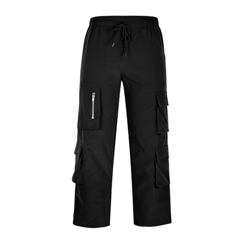 Men's Cargo Pants Lightweight Solid Straight Leg Baggy Trousers Trendy Casual Elastic Waist Multi Pockets Cargo Jogger4
