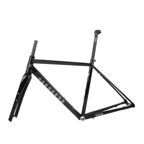 BSFHQS 700C Road Bike Frameset Gravel Bike Frame 44cm/47cm/50cm/53cm/56cm Aluminum Alloy Disc Brake Frame with Carbon Fibre Fork Thru Axle F12*100mm R12*142mm Internal Routing(Gloss Black,47cm)