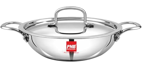 Image of PNB Kitchenmate Extra deep kadai triply- 3.7 Liter| Induction Compatible triply kadai with lid | Stainless Steel cookware | Try ply cookware for Indian Cooking | Dishwasher Safe| 5 Year Warranty