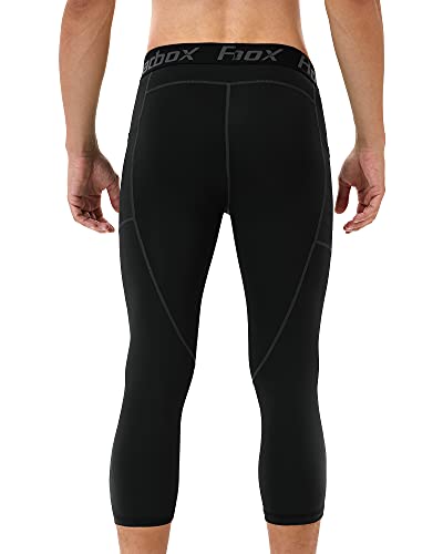 Roadbox 2 Pack Men's 3/4 Compression Pants, Athletic Basketball Workout Tights Leggings, Sport Running Spandex Base Layer4