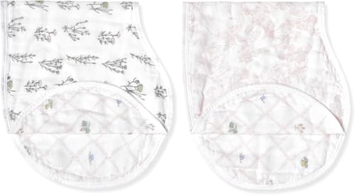 Image of aden + anais Silky Soft Bamboo Viscose Burpy Bib – Multi-Use, Absorbent 4-Layer Burp Cloth and Full-Coverage Snap-Closure Baby Bib in One, 22.5” X 11”, 2-Pack, French Floral