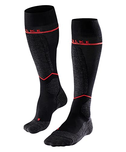 FALKE Men's SK4 Energizing Light Compression Ski Socks, Merino Wool, Knee High, Lightweight, Breathable Quick Dry, Black (Black-Mix 3010), 9-10, 1 Pair