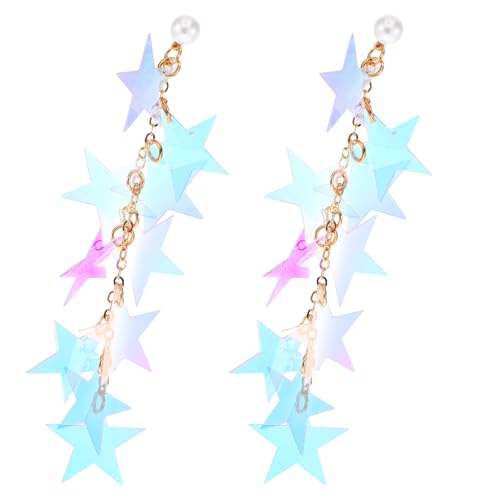 Star Earrings Dangle, Iridescent Earrings for Women Accessory Neon Long Tassel Dangle Earrings Dazzling Gold Star Sparkly Earring Long Dangle Summer Jewelry Graduation Wedding Birthday Gift