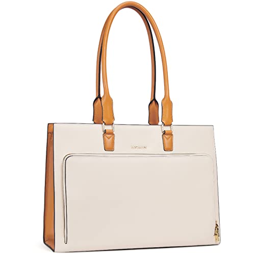 Bostanten Leather Briefcase For Women Vintage 15.6 Inch Laptop Bag Business Shoulder Handbag Beige #TOP5