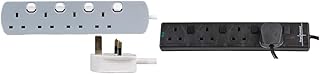 PRO ELEC PELB1765 4 Gang Individually Switched Extension 1m, Grey & PELB1931 Individually Switched Surge Protected Extension Lead Black, 2m