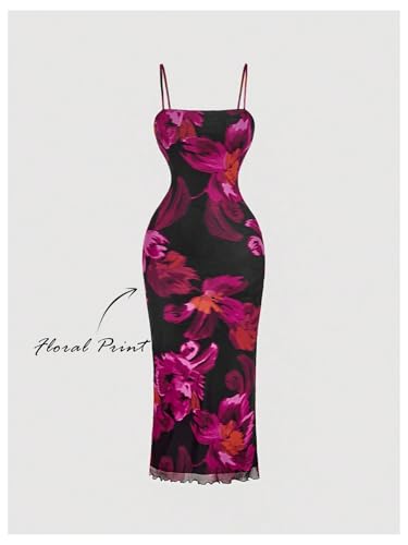 Image of BEAUDRM Women's Sexy Floral Plus Size Dress Date Night Club Cocktail Dress | Summer Vintage Mesh Bodycon Maxi Dress, Elegant Wedding Guest Dresses