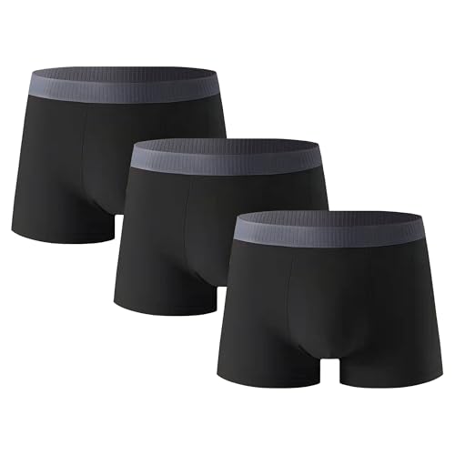 Men's Pure Cotton Stretch Underwears Moisture-Wicking Soft Boxer Brief Fly Underwear Boxer For Men (Black-pc3,Large)