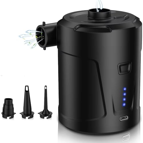 FAVIAN Pompa Elettrica Portatile da campeggio Rapida 5200 mAh – Ricaricabile USB-C – 3,5 Bar – Compatta e Leggera con 3 Ugelli per Materassi, Piscine e gonfiabili