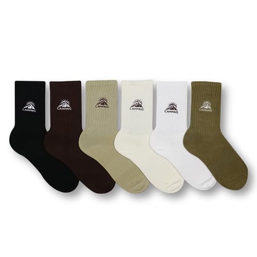 LilRoot Natural Color Active Socks for Outdoor Women Crew Socks Camping Cotton Socks Aesthetic Casual Socks - 6 Pairs (6 Pack)