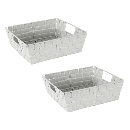 Image of Simplify Large Shelf Woven Strap Tote | Decorative Storage Basket | Built in Handles | Organization | Closet | Bedroom | Bathroom | Nursery | Accessories | Toys | Gifts | 2 Pack | Heather Grey