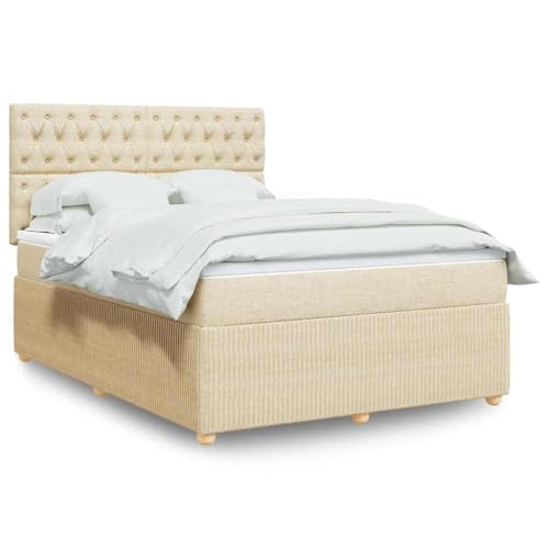 Genérico Cama Box Spring con colchón Tela Color Crema 140x200 cm,Mobiliario,Camas y Accesorios,Camas y somieres,Crema,3292091