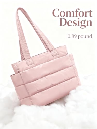 Image of charlore Tote Bag for Women, Puffer Quilted Handbag with Compartments Lightweight Puffy Shoulder Bag for Travel, Work, Gym