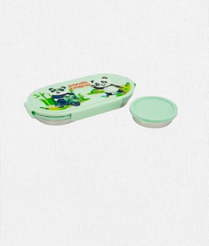 Image of BLAL BLALOval Stainless Steel Lunch Box with 1 Small Box Compact Design Airtight Leak Proof Lunch Box for Office, School, Picnic-600Ml+100Ml (Green)