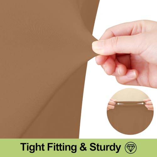Image of Smiry Spandex Elastic Fitted Table Cloth Skirt for 8FT Rectangle Table | Stretch Washable Table Cloth, Banquet Table Cover for Wedding, Party, Indoor & Trade Shows, (Khaki, 96Lx30Wx30H)