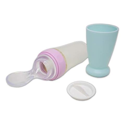 Nikidom Silicone Squeezable Feeding Spoon, Ergonomic Curved Baby/Infant Food Dispensing Spoon Bottle for Weaning 4 Months +, Dishwasher Safe, BPA Free - 90ml - Ocean Cover