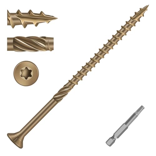 Image of #10 x 4 Heavy-Duty Deck Screws - Bronze Long Outdoor Wood Screws, Torx Drive with T25 Bit, Rust Resistant for Wood Decking and Fence (2lb,103Pcs)