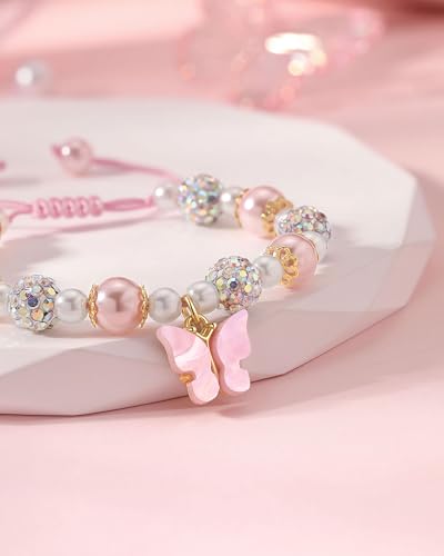 Happy 8th/9th/10th Birthday Gift for Girls – Pink Beaded Butterfly Bracelet for Daughter, Granddaughter, Niece or Best Friend3